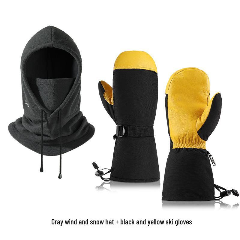Winter Ski Gloves: 3M Cotton, Velvet-Lined, Thickened, Windproof & Snowproof for Cycling & Skiing - Warm Two-Piece Set Double Extra Large