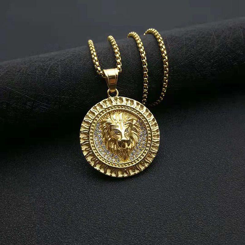 Colier și Pandantiv Iced Out cu Zirconiu Cubic Bling Cap de Leu pentru Bărbați Femei Culoare Aur Argintiu Oțel Inoxidabil Bijuterii Hip Hop