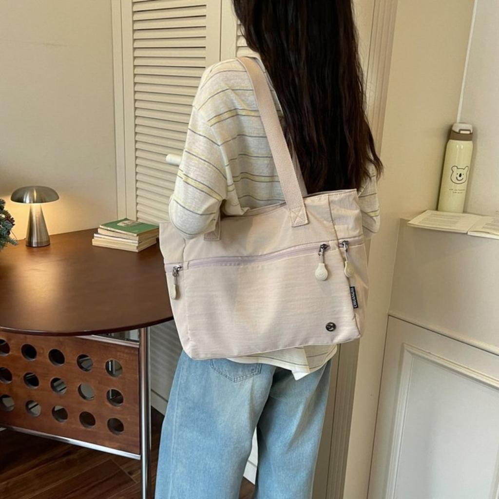 Shoulder Bag Women Canvas Multi Compartment Zipper Storage Daily