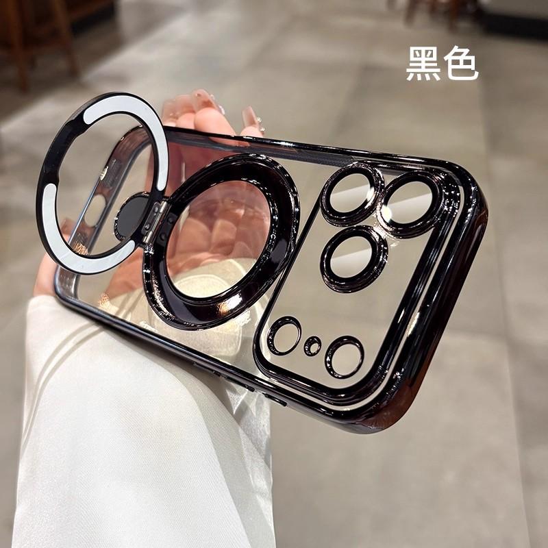 Applicable To iPhone17PROMAX Mobile Phone Case, Magnetic Fulcrum Bracket, Transparent with Lens Film, Apple 16 Soft Anti-drop