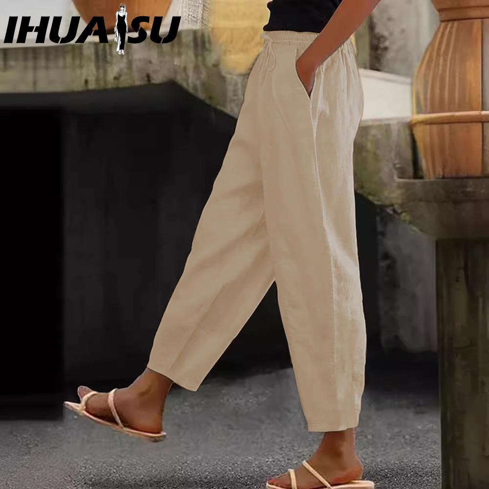 IHUASU Damenmode, lässig, einfarbig, bedruckt, Hosen und Caprihosen