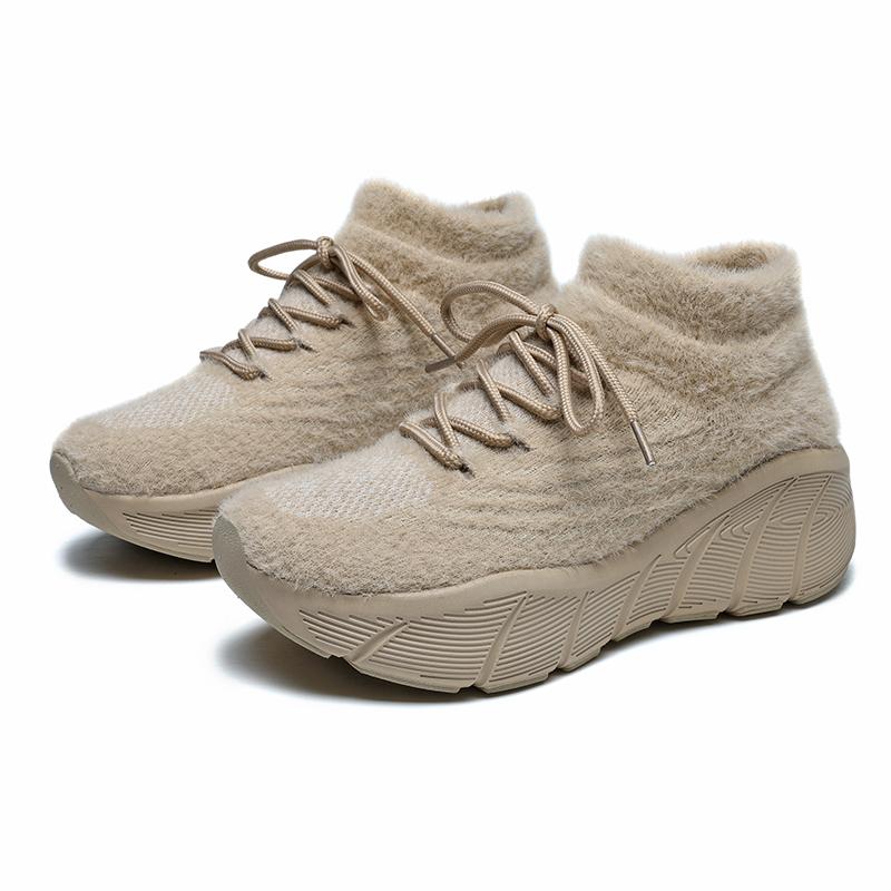 TUINANLE Women New Winter Snow Sneakers Outdoor Non Slip Thick Cotton Shoes Keep Warm Low Heels Flock Shoes