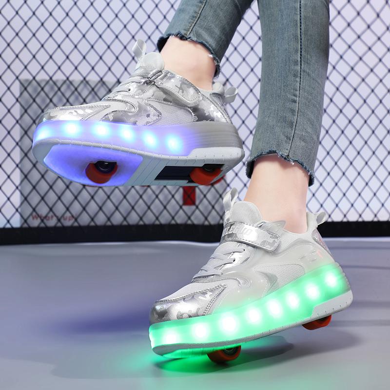 Children's Fashion Single and Double Wheel Pulley Rampage Shoes Lighting Lights Sports Shoes Board Shoes