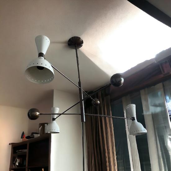 Sputnik 3 Light Mid Century Raw Brass Chandelier Modern Pendant