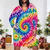 Women Plus Size V Neck Long Sleeve Green Leaf Printed Fitted Dress