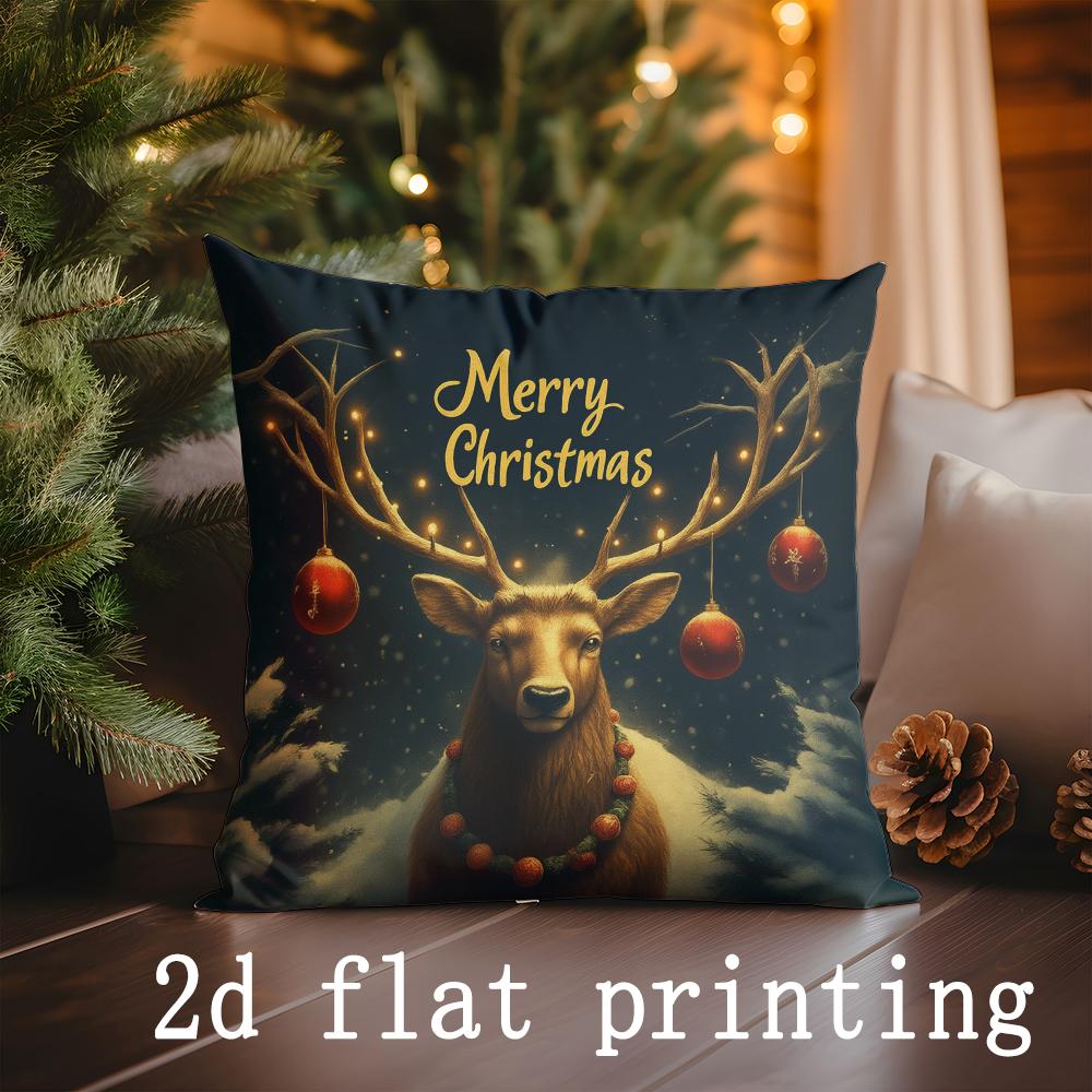 Home Decor Merry Christmas: Santa, Deer & Snowman Pillows Pattern Cushion Cover Suitable for Sofa Bedroom Car Pillow Cover