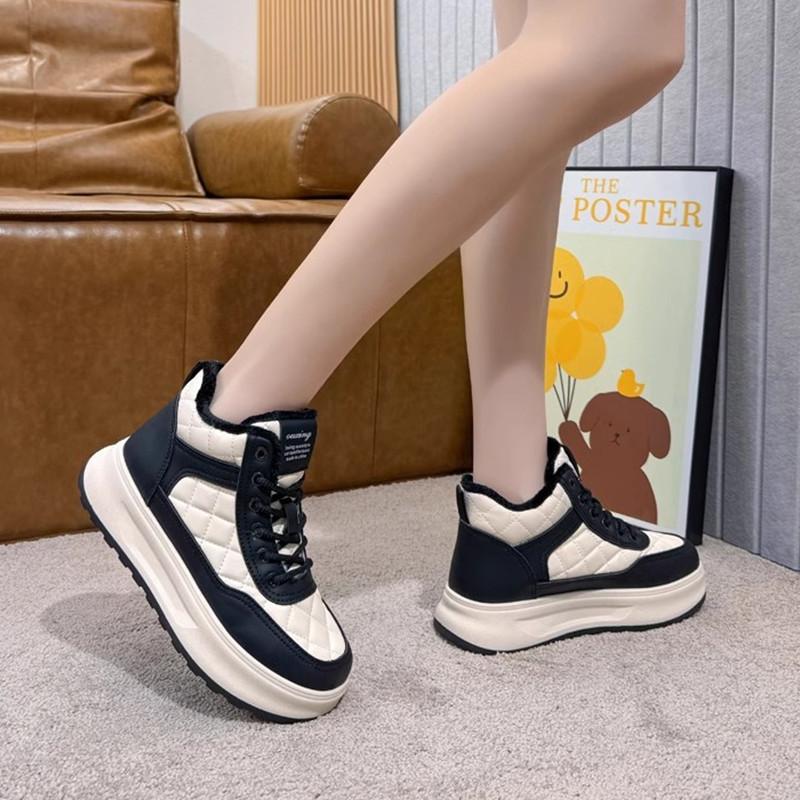 Thick-soled Women's Autumn and Winter New Velvet Warm Lace-up High-top Shoes Versatile Sports and Leisure Board Shoes