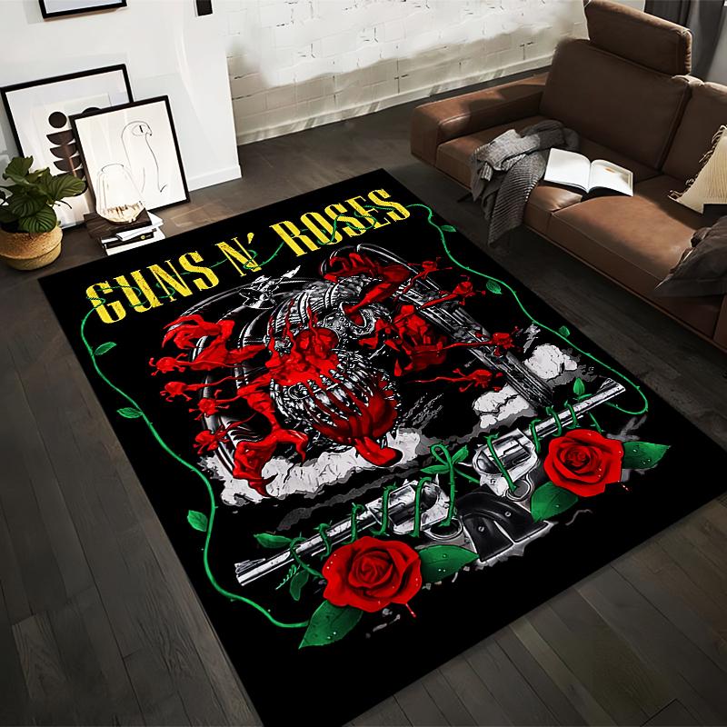 Skull and Roses Cross Design Rug Non-slip Rug Suitable for Living Room and Bedroom Sofas