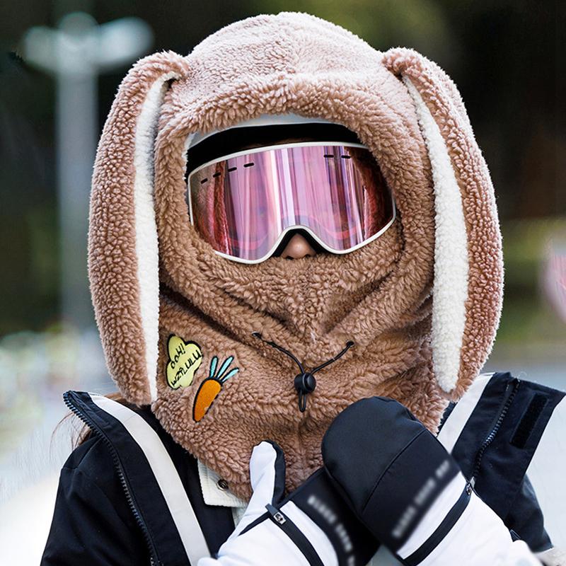 Winter Warmer Skikopfhörer Abdeckung Bequem Weiches Fleece Skimütze Schalwärmer Cartoon Niedliche Hasenohren Dekorative Helmabdeckung Mütze