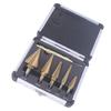 6-Piece Tapered Reamer Set with Titanium & Zinc Plating In Aluminum Box for Center Positioning, Drill, Iron, and Stainless Steel.