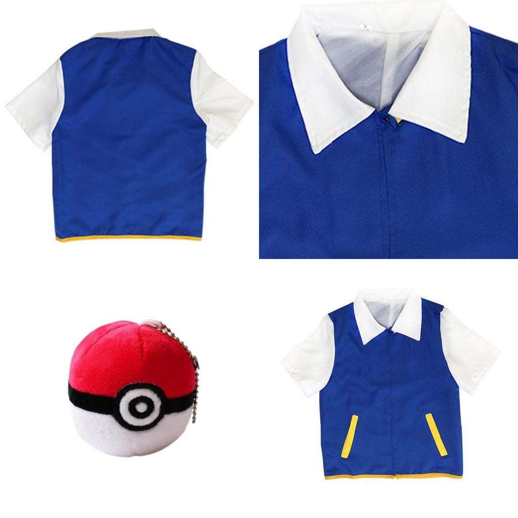 Pokemon Ash Ketchum Cosplay Costume Full Set Adults Jacket Gloves Hat Halloween High Quality Elastic Soft Polyester Material