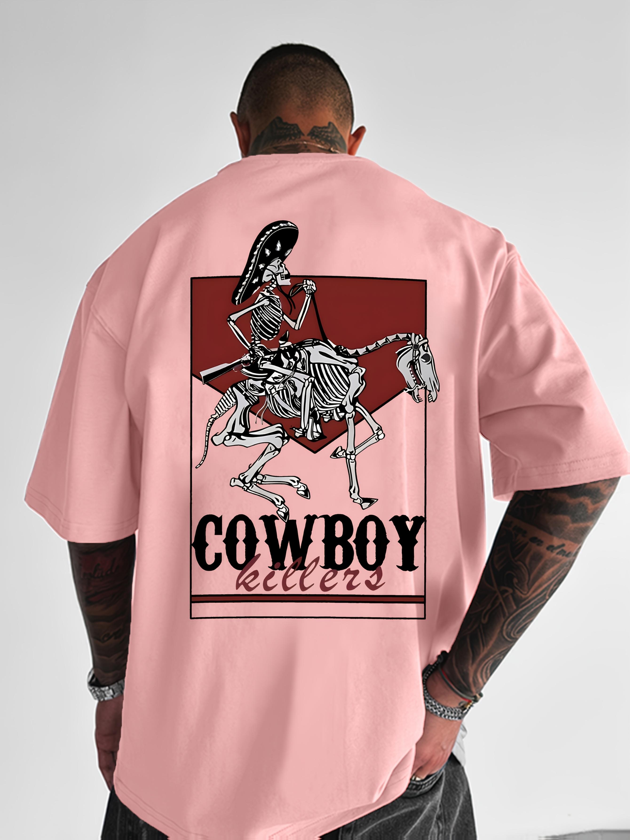 ZX Summer Hot Selling Mens Western Gothic Cowboy Killer Tshirt Skull and Skull Knight Back Print Round Neck Tshirt S