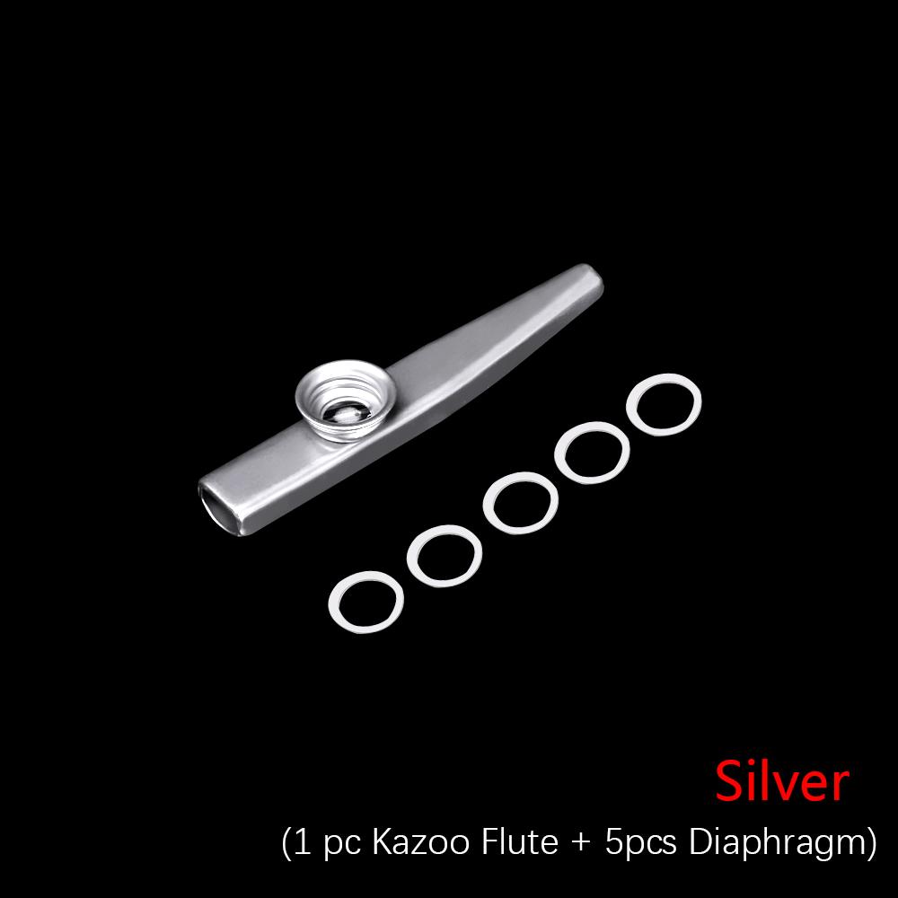 Fashion Gift Silver Children Kids 5 Pcs Diaphragm Harmonica Metal Kazoo Flute