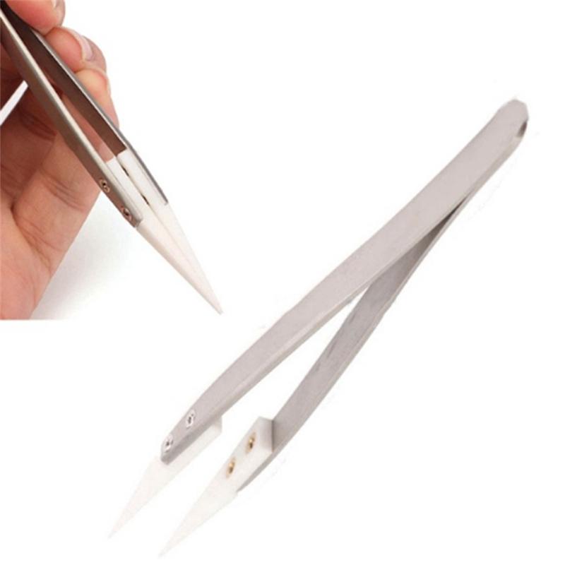 1/2pcs Ceramic Tip Tweezers, Anti-Static ESD Safe for Electronics Soldering, Stainless Steel Precision Pointed Fine Tip Tools