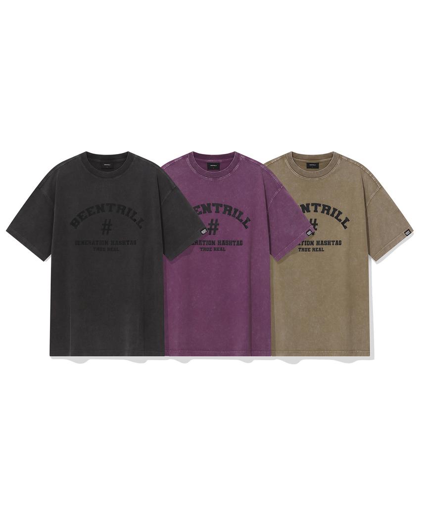 BEENTRILL Arch Logo Hashtag Pigment T-Shirt (Khaki)