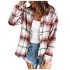 Frauen Lose Top Plaid Farbe Block Langarm Casual Damen Bluse Mantel Hemd Jacke