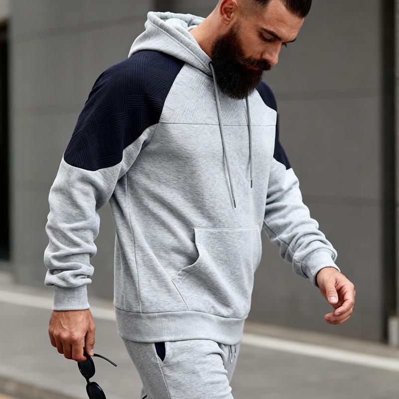 

Мужской светло-серый темно-синий худи с цветовыми блоками и рукавами реглан и брюки S серый