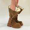 Corduroy Suede Oversize Toe Knee High Boots Sexy Round Toe Thick Heel New Arrivals Fashion Women Boots