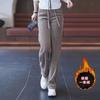 Slim Wide Leg Corduroy Pants Women Winter Fleece Lined Draping Tapered Trousers