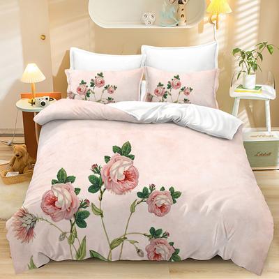 Home Textile Three-Piece Small Fresh Flower Cartoon Digital Printing Quilt Pillowcase Bedding