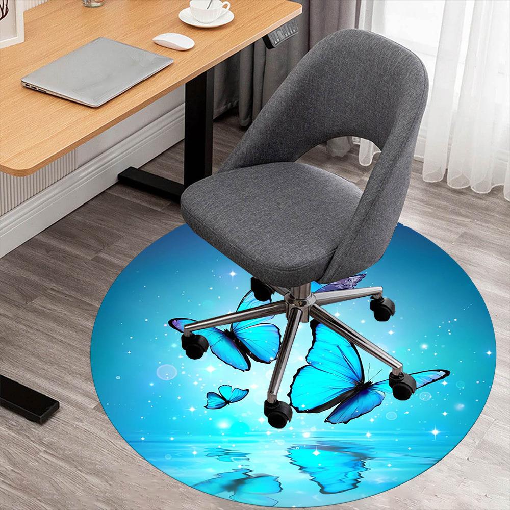 

1pc Butterfly, Water Round Chair mat Area Rug - Non-Slip, Floor Mat for Office, Bedroom, home decor Christmas Gift p0811120 80cm