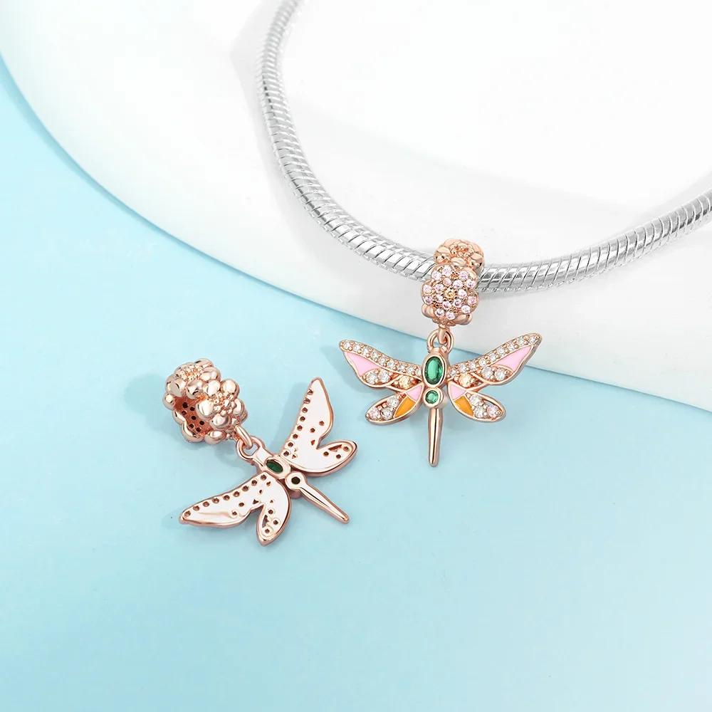 New Copper Blue Gold Butterfly Dangle Charm Fits Original Bracelet Necklace Spring Series Fine Jewelry