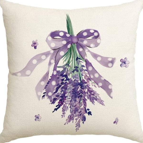 Plant and Flower Linen Pillowcase Purple Lavender Printed Pillow Cushion Cover Home Sofa
