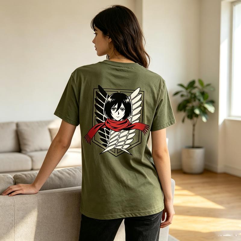 Mikasa AckerUnisex Wings of Freedom Attack On Titan Back Graphic T Shirt Unisex Unisex Cotton Short Sleeve Tee Streetwear Casual