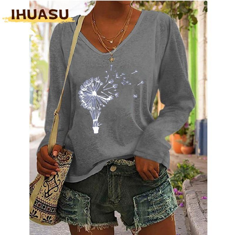 IHUASU Women's Fashion Casual Long Sleeve V-Neck Blouses & Shirts