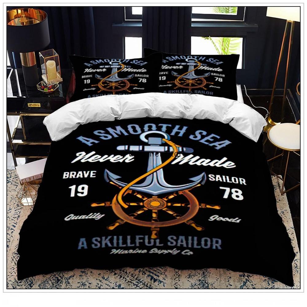 Anchor Bedding Set Ocean Style Quilt Cover Single Double Home Textile With Pillowcase For Kids Boy Home Decor Soft Duvet Cover
