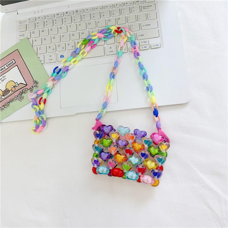 Chic Mini Jelly Heart Beaded Handwoven Bag Perfect For Young Children Horizontal