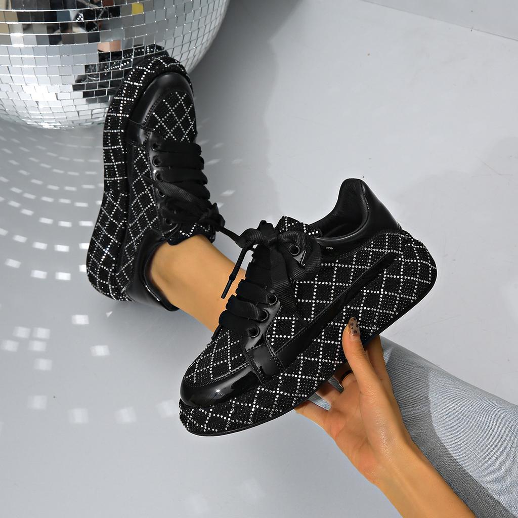 Full Diamond Ladies Spring, Summer and Autumn Four Seasons Breathable Thick Sole Comfortable Women's Casual Sports Sneakers