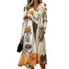Women's Halloween Print Long Sleeve V-Neck Dress with Pockets for Casual Stylish Wear