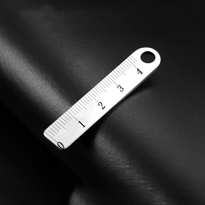 5pcs Stainless Steel Mini Ruler with Keychain, Portable Measuring Tool, White, for Office and School Supplies