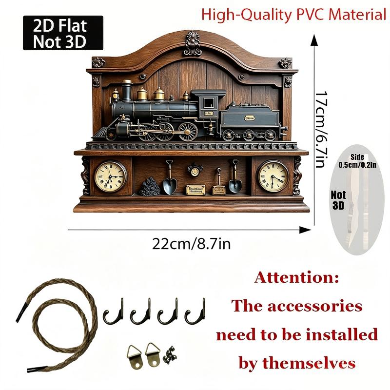Motorrad-Thema Wandmontiertes Schlüsselbrett Holz 2D Flach 4 Metallhaken Dekorativer Organizer für Man Cave Garage Dekoration