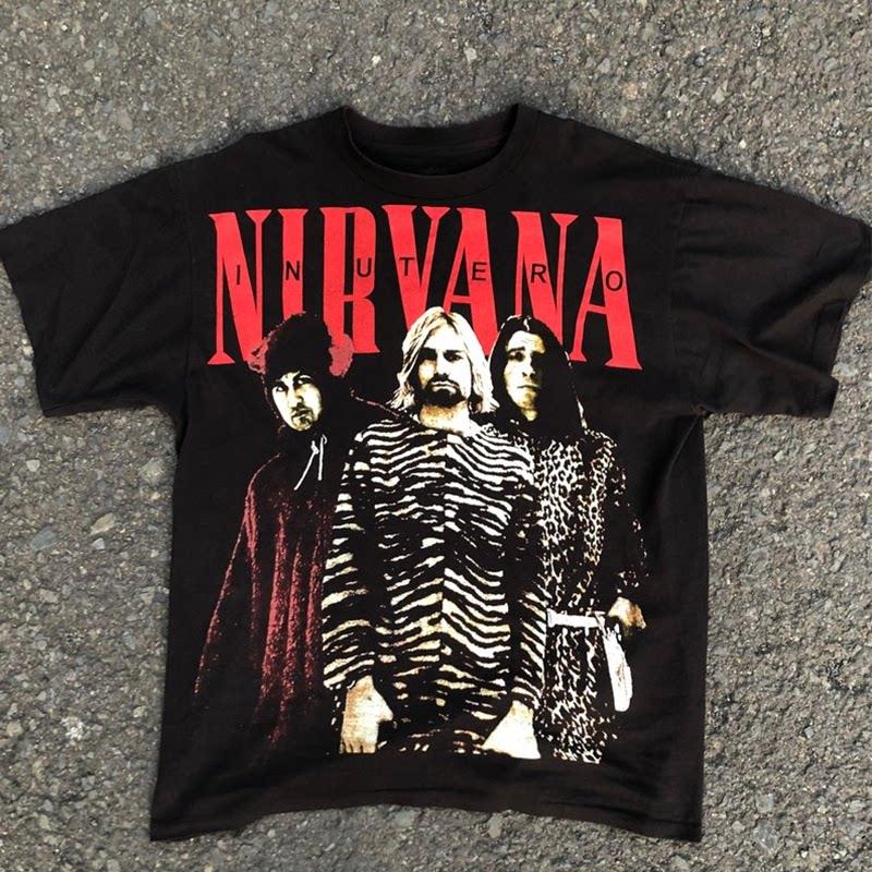 Group Photo Nirvana Rock Band Band T-Shirt 100% Cotton Graphic Tee Men Women Summer Streetwear Top