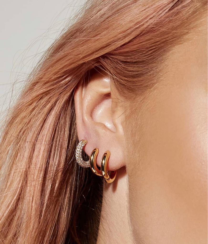 Tide Personality Collection Circle Flash Diamond Earrings Micro-inlaid Zircon Titanium Steel 18k Gold Plated Circle Earrings Women