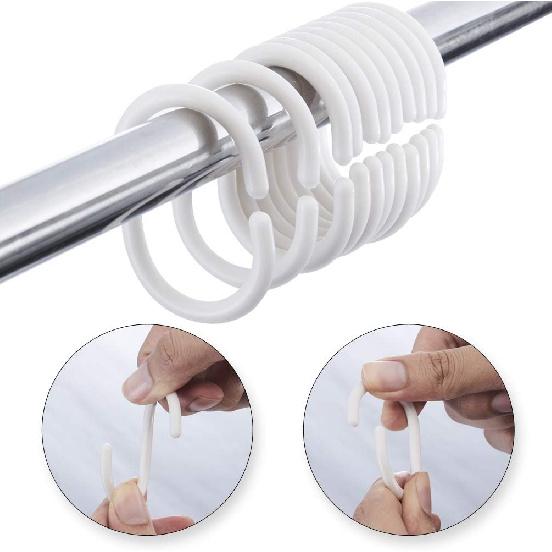 36 Pcs Plastic White Shower Curtain Rings Curtain C Rings Hooks Hanger Bath Drape Loop Clip Glide