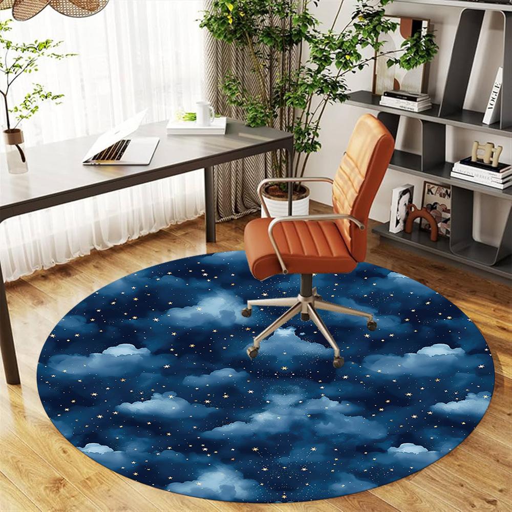 1pc Night Sky Stars Round Chair Mat Area Rug - Non-Slip, Floor Mat for Office, Bedroom, and Indoor Decor -1002091