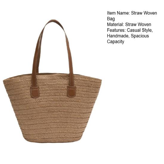 Women Straw Tote Bag Large Capacity Beach Bag Portable Basket Handbag Shoulder
