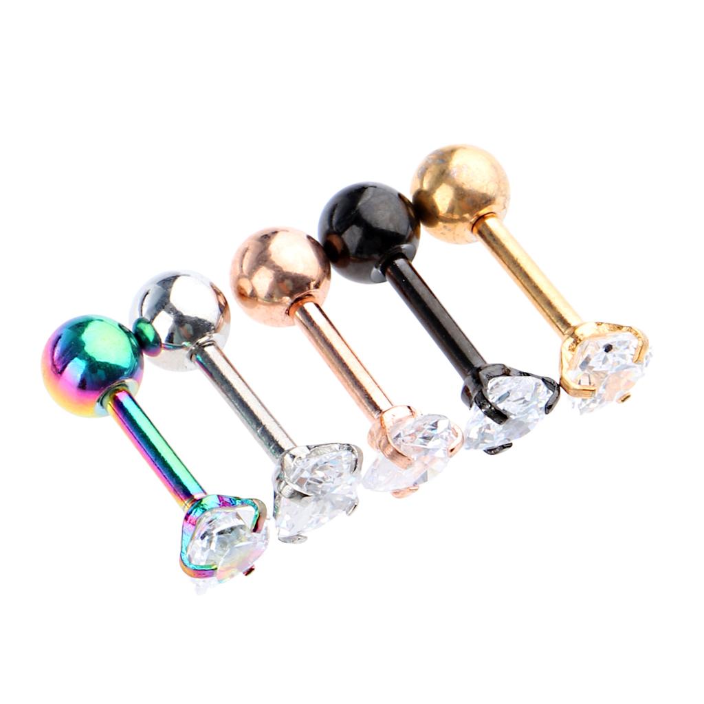 5pcs Stainless Steel Clear Crystal Labret Lip Ear 16g Piercing 5 Colors - Round Heart