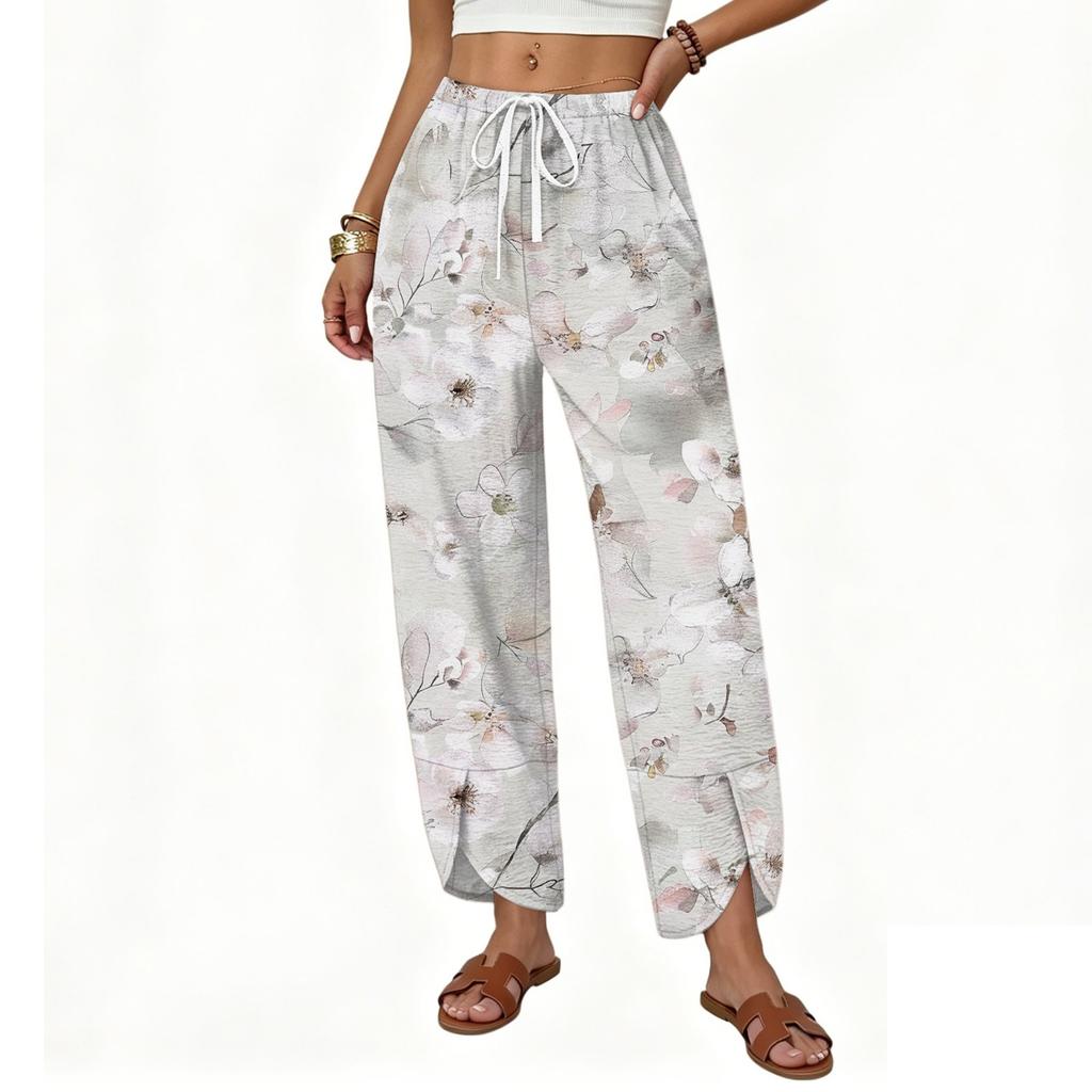 Women's Casual Straight Leg Wide Leg Drawstring Print Pants