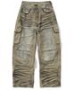 NOT4NERD Dirty Washed Parachute Cargo Denim Pants - Beige