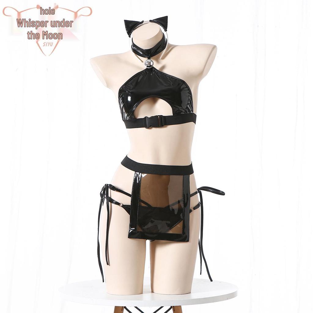 Sexy Patent Leather Catwoman Lingerie Set - Anime Bunny Girl Tease