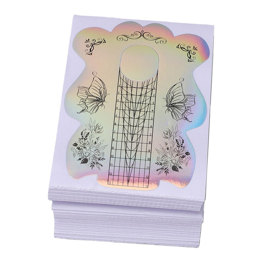 100 Pcs Nail Extension Forms   Length Acrylic Nail Forms Holographic Self Adhesive Clear Alignment Lines