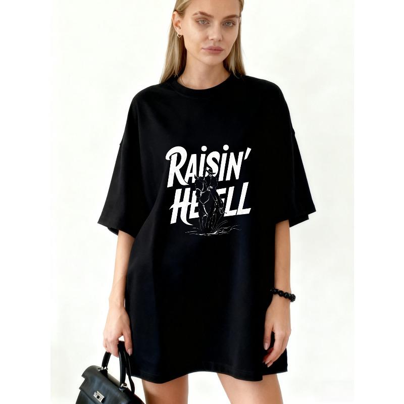 Oversized T Shirt Black Raisin Hell Graphic Print With Cat And Text Design Casual Streetwear For Women XXXXL чёрный