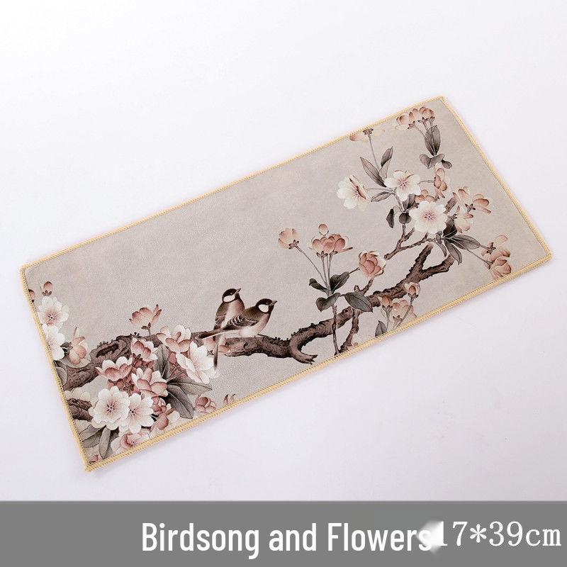 Semišová retro utěrka na čaj inspirovaná čínskou tušovou malbou - Absorpční, oboustranný podtácek pro čajové soupravy a stoly