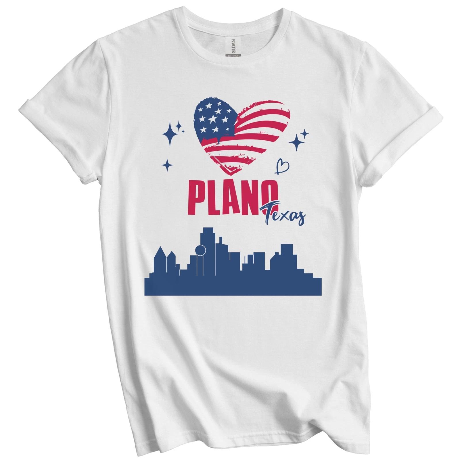 Plano Texas Skyline American Flag Heart 4th of July T-Shirt 4XL
