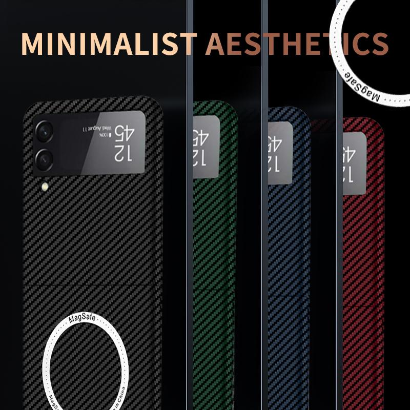 Carbon Fiber For Samsung Galaxy Z Flip 3 Flip 4 5g Case Magnetic With Magsafe Wireless Charging Cover