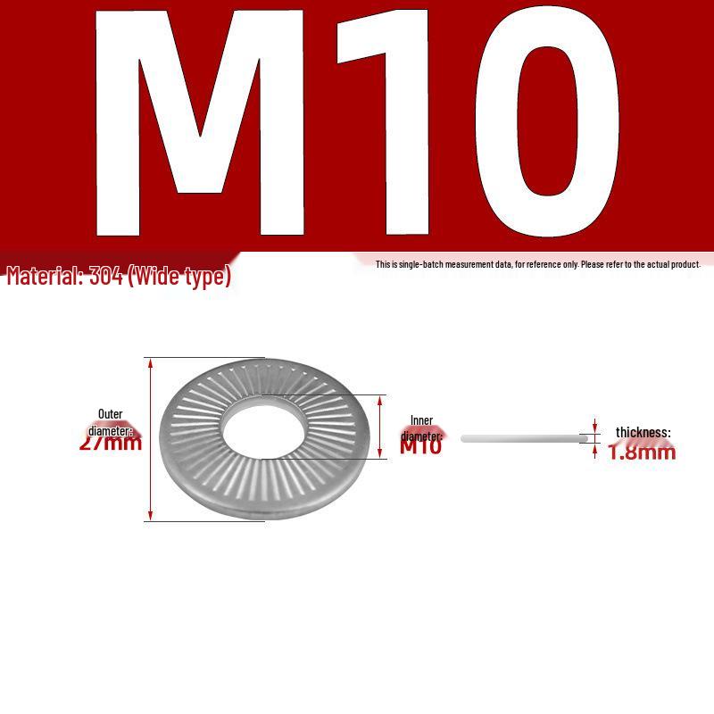 304 Stainless Steel Serrated Single-Sided Anti-Slip Lock Washer, Disc/Saddle Type, Sizes M3-M8